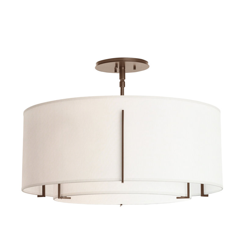 Exos 3 - Light Semi Flush Mount, Bronze, Natural Anna, 15.3" H x 22.9" W x 22.9" D