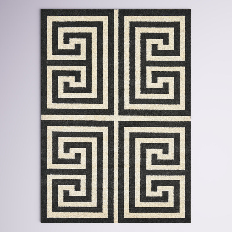 Barreto Performance Black/Beige Rug, Rectangle 5'3" x 8'