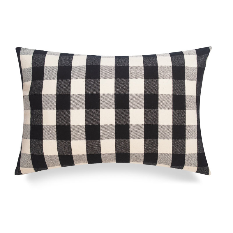 Housse de coussin rectangulaire 100% coton Buffalo Check, Noir / blanc, 14 po x 20 po, Housse seulement