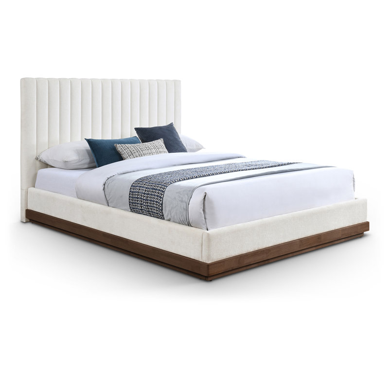 Emmet Chenille Fabric Bed, Cream Chenille Fabric / Natural Oak, King