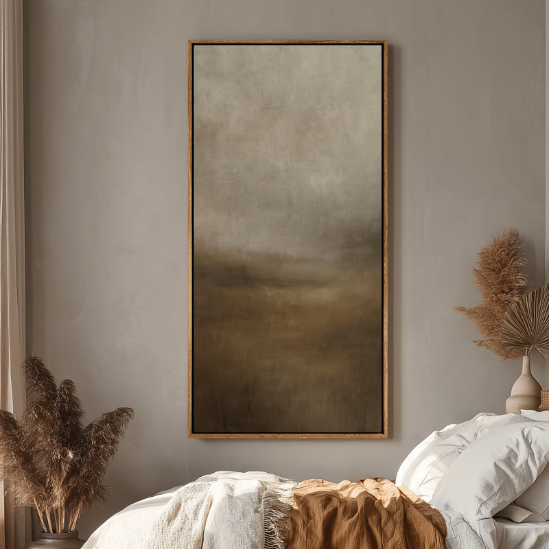 Large Framed Canvas Wall Art - Neutral Abstract Landscape Minimalist Brown Prints - 60"x30", Natural, 60" H x 30" W