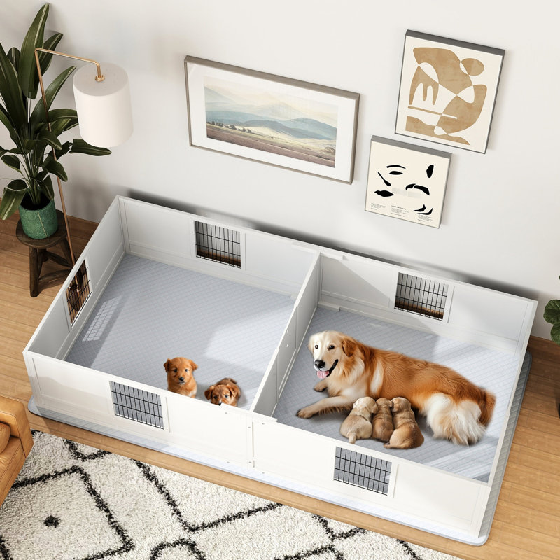 Boîte de mise bas pour chien - Grands panneaux amovibles, stables, l 96,1 po x l 47,2 po, H 18,9 po, grand contenant respirant, 96,1 l, 47,2 l x l 18,9 h
