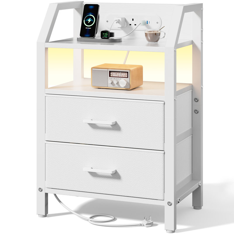 46cm W Steel Bedside Table, White