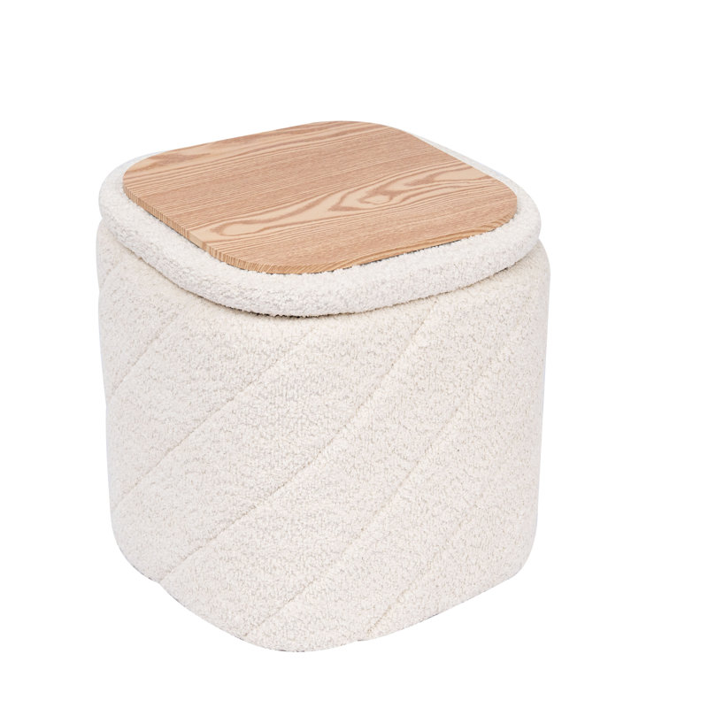 Repose-pieds carré avec rangement en chenille et couvercle capitonné, tabouret d'appoint ivoire, Ivoire ivoire