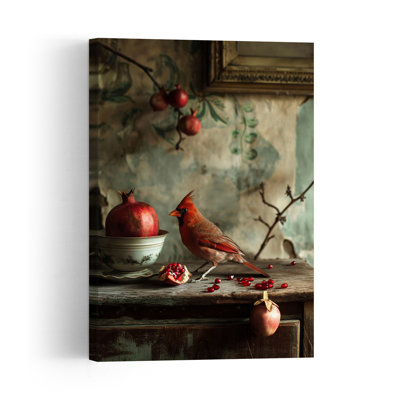 Rustic Cardinal Pomegranates Elegant Rustic Vintage Bird Autumn Fruit Wall Art Print
