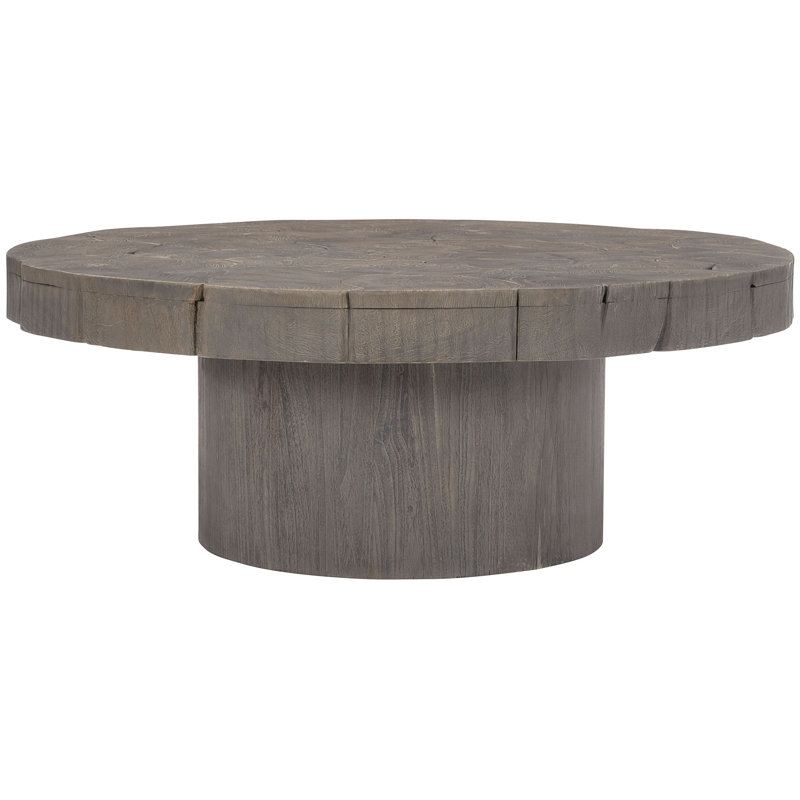Gray Round Teak Wood Coffee Table with Storage