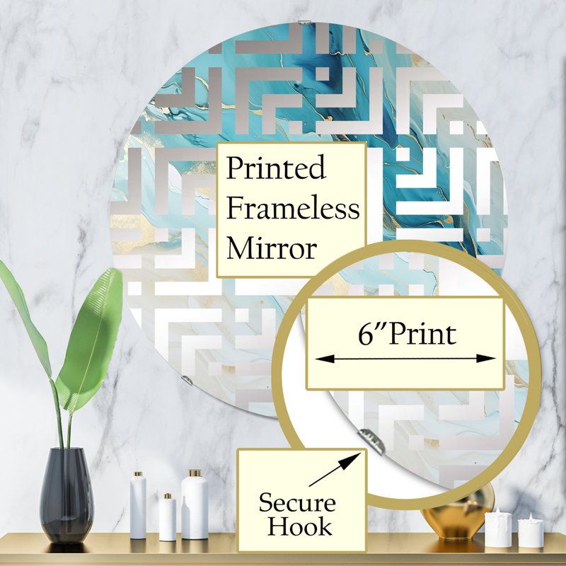 Miroir décoratif sarcelle et doré Glacier Charm - MIR113295-Round, 31,4 po x 31,4 po