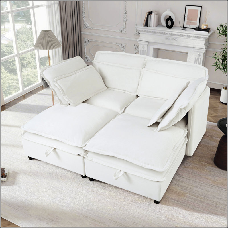 U_Style Double-Layer Cushion Modular Sofa, Beige