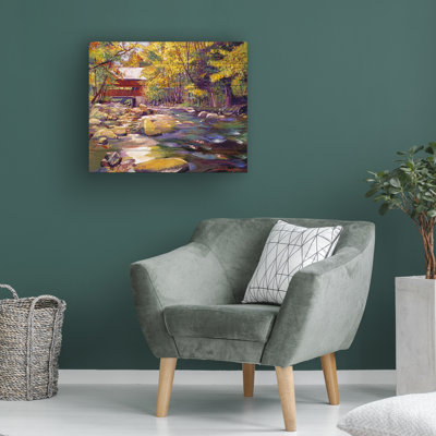 " Covered Bridge In Vermont Autumn " by David Lloyd Glover Painting Print