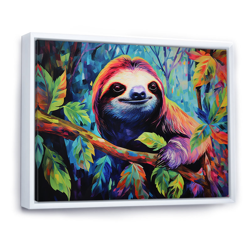 Impression d'art sur toile paresseux coloré I, H 34 po x l 44 po x P 1,5 po, Cadre flottant blanc