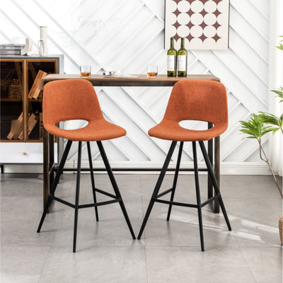 28,25 po, tabourets de comptoir de 2 po de couleur orange - 2 tabourets de cuisine avec revêtement et pieds en métal stables, 2 pieds en tissu