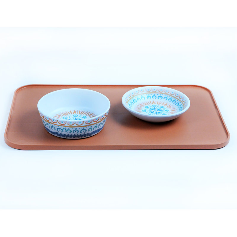 Boho Kitty Collection  – Cat Set, 1 small Bowl 1.5cups, 1 Saucer 0.75 cups, 1 Feeding Tray, Dishwasher Safe, Durable 