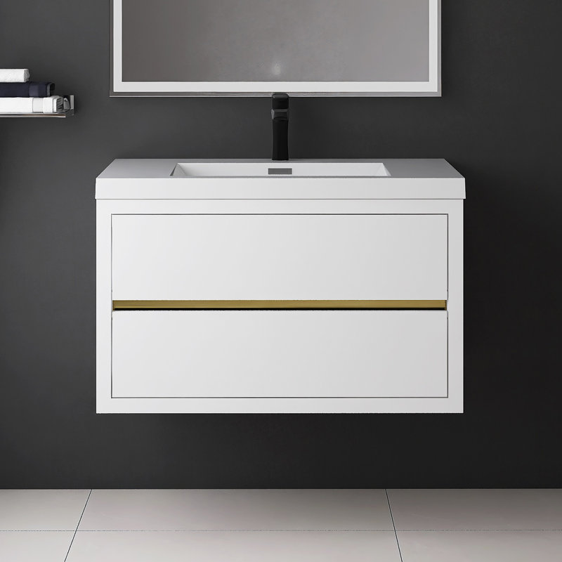 Meuble-lavabo mural 36 po avec lavabo, Blanc
