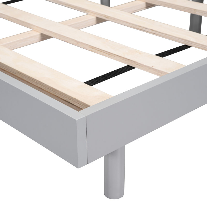 Queen Bed In Grey With Floating Platform - Built Quality Plywood And Rubberwood Color Frame Design Made Of