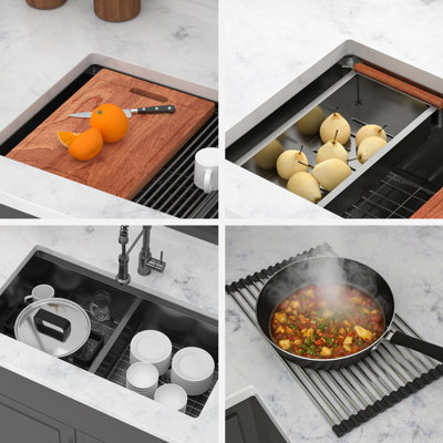 Évier de cuisine à double cuve (50/50) à double cuve - 33 po x 19 po x 10 po noir bronze industriel avec deux cuves profondes de 10 po