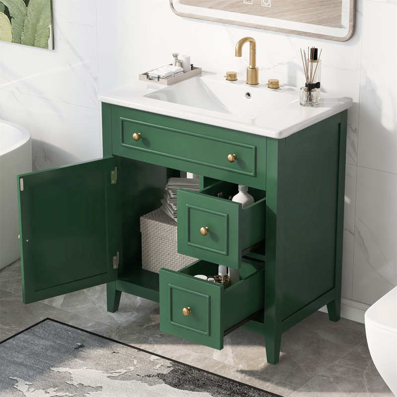 Meuble-lavabo durable avec rangement spacieux et design élégant, Vert