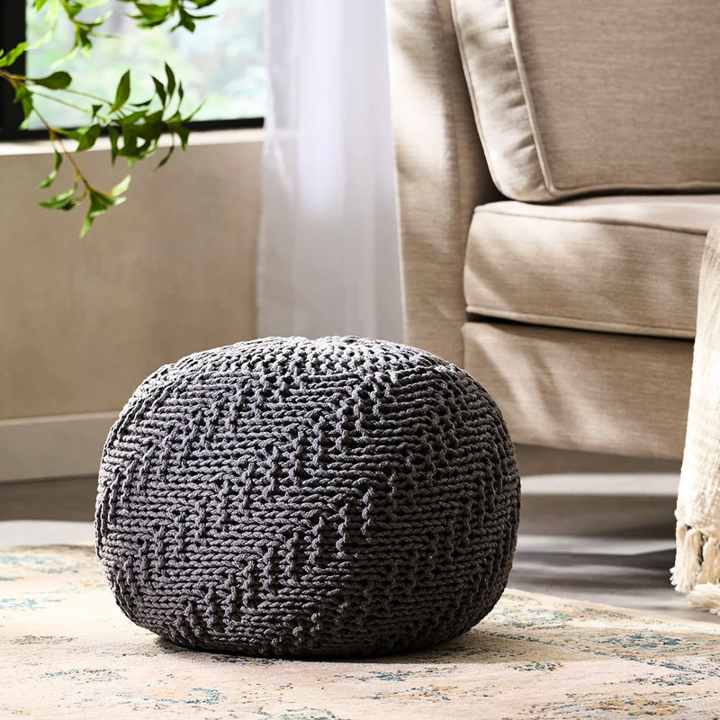 Handmade Knitted Pet Dark Grey Pouf For Basement - 20.2 X 14.32 In Splendor, 20.2" W D 14.32" H