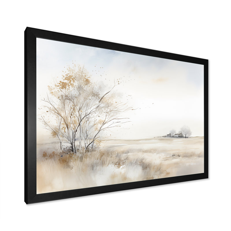 "Countryside Minimal Scenery II" - campagne, art mural sur toile, Cadre simple noir, H 30 po x l 40 po