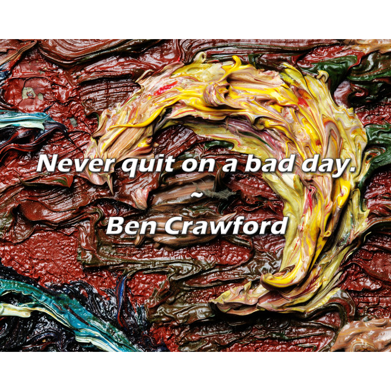 Citation artistique «Ne jamais quitter un mauvais jour». Toile tendue par Ben Crawford