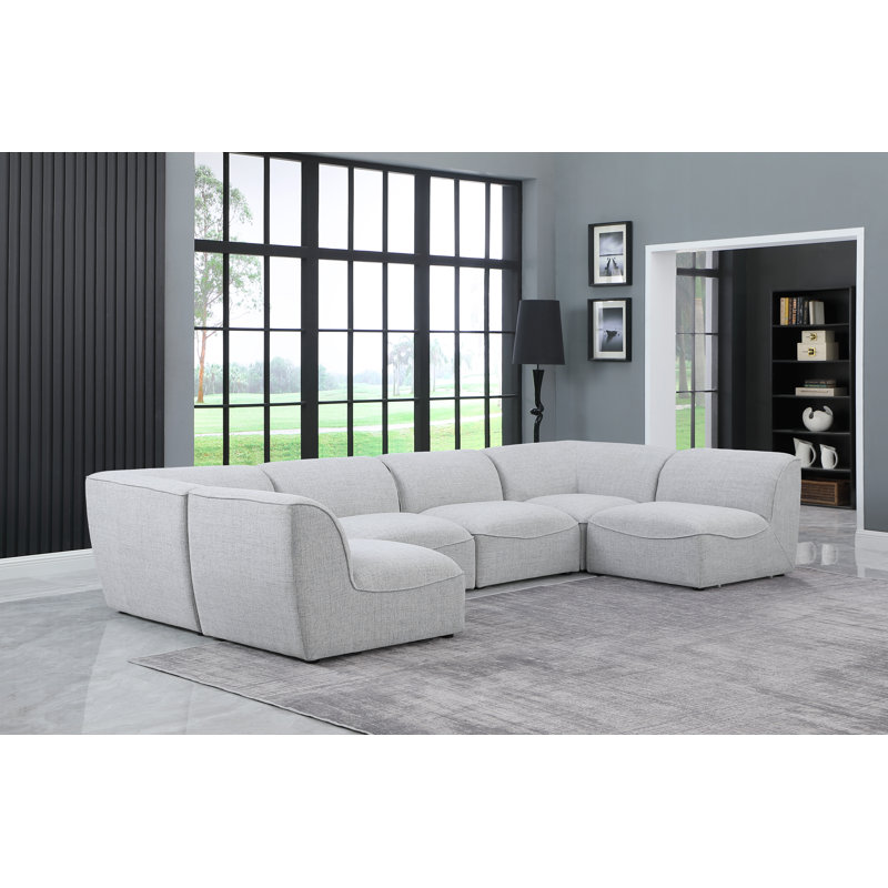 Canapé modulaire de coin Arens, Tissu gris texturé en lin