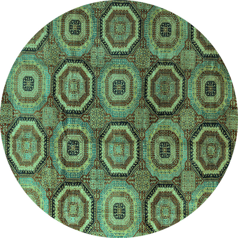 Tapis bleu abstrait en chenille tissée à la machine, Rond 7 pi