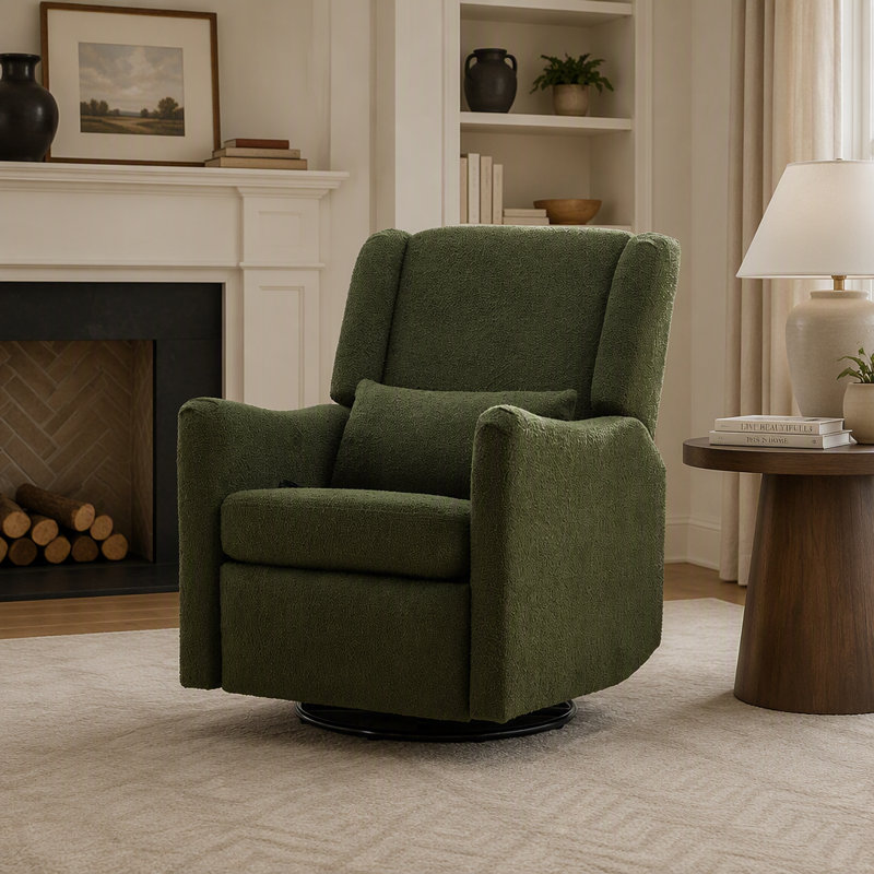 Fauteuil inclinable à bascule pivotant à oreilles de 29,5 po de largeur, fauteuil oscillant en molleton pour chambre de bébé et salon, vert algue