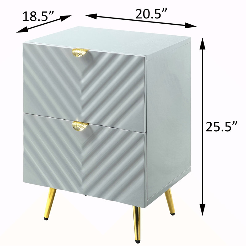 Table de chevet 2 tiroirs ultrabrillante, Gris