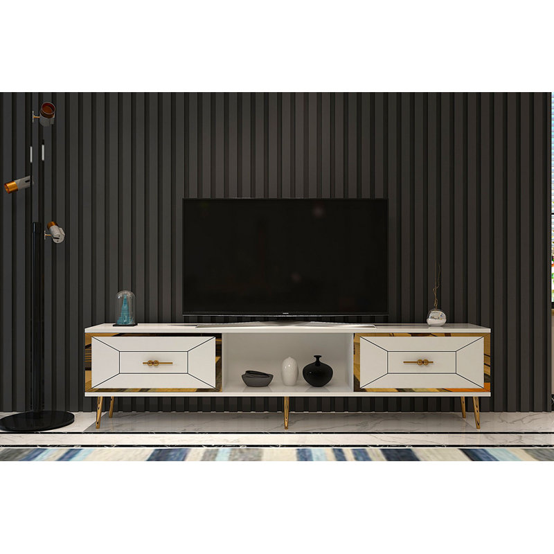 Meuble télé, Blanc / Doré