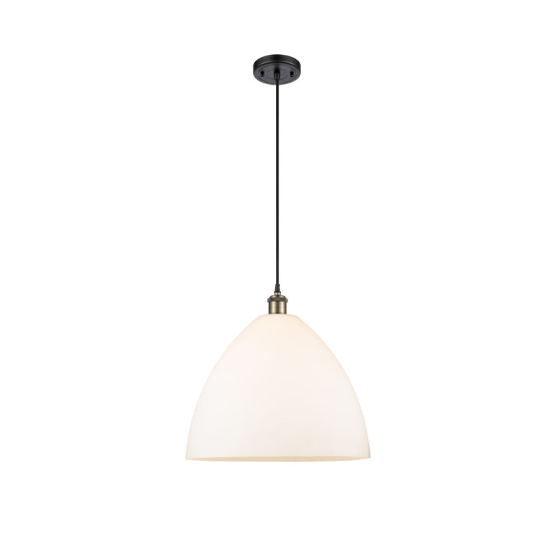 Luminaire suspendu en forme de dôme à 1 lumière Angelia, H 18,75 po x l 16 po x P 16 po, Blanc, Laiton antique noir