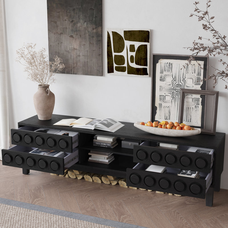 Modern Mid-Century Media Console With 4 Drawers And Cable Management, Tv Console Table For Tvs Up To 75",Entertainment Center