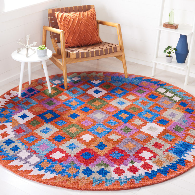 Tapis orange / bleu Horwich, Rond 7 pi
