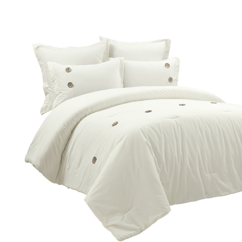 Lush Decor Linen Button Comforter Set, Queen Comforter + 4 Additional Pieces, OffWhite
