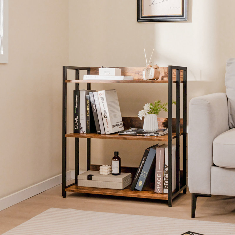 Industrial Black Metal 3-Tier Adjustable Bookshelf