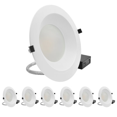 Luxrite 10 In. Commercial LED Recessed Light, Canless Downlight with J-Box, 5CCT, Dimmable, 22W-37W, Up to 3700LM IC Rated 120-277V Baffle Trim 6 Pack