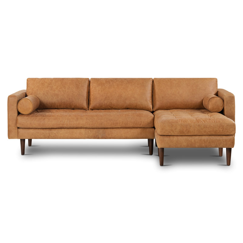Napa Full-Grain Genuine Italian Leather Sectional, Right Hand Facing, Cognac Tan Genuine Leather