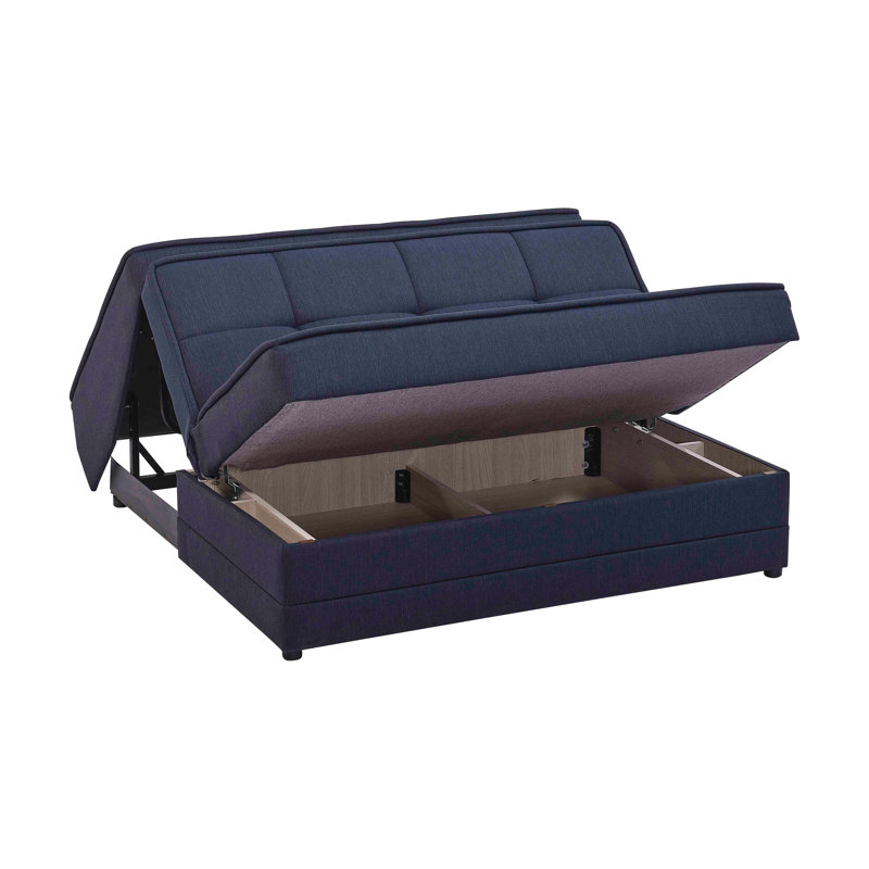 Causeuse convertible rembourrée avec rangement, bleu marine