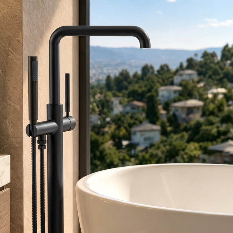 Robinet de baignoire autoportant à poignée simple avec inverseur, Noir mat