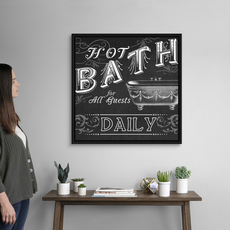 «Chalkboard Bath Signs II», reproduction d'impression sur toile, Cadre flottant noir, H 31,7 po x l 31,7 po x P 1,75 po