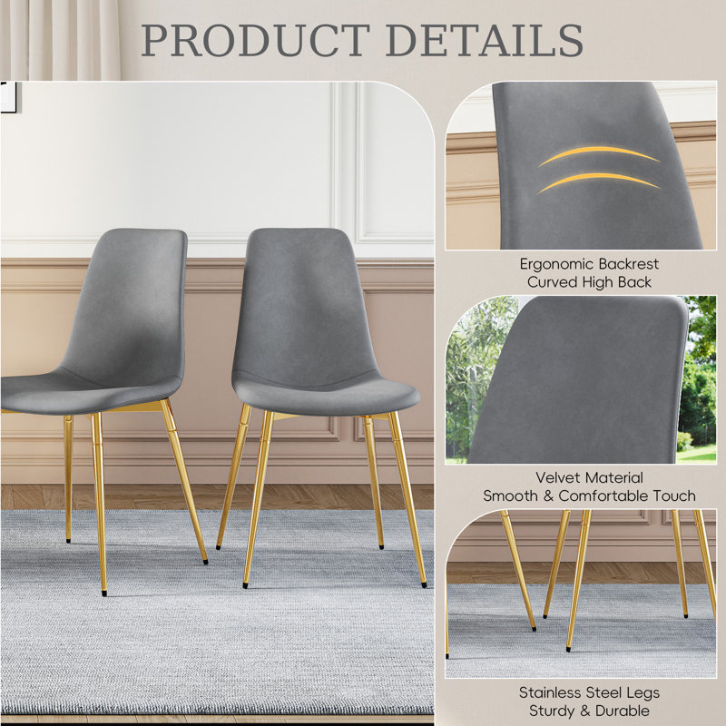 Dining Chairs Set Of 4, 17.72"Mid Century Modern Velvet Dining Room Chairs With Stainless Steel Legs,Elegant Kitchen Chairs