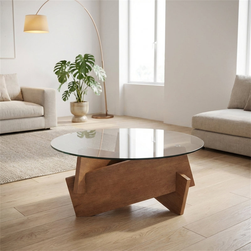 Table basse de salon de 35,4 pouces avec plateau en verre trempé, parfaite pour le salon