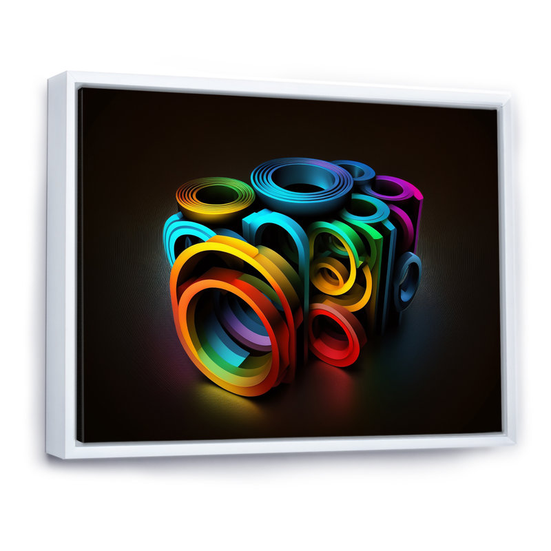 «Neon Rainbow», objet 3D sur toile, H 16 po x l 32 po x P 1 po, Cadre flottant blanc