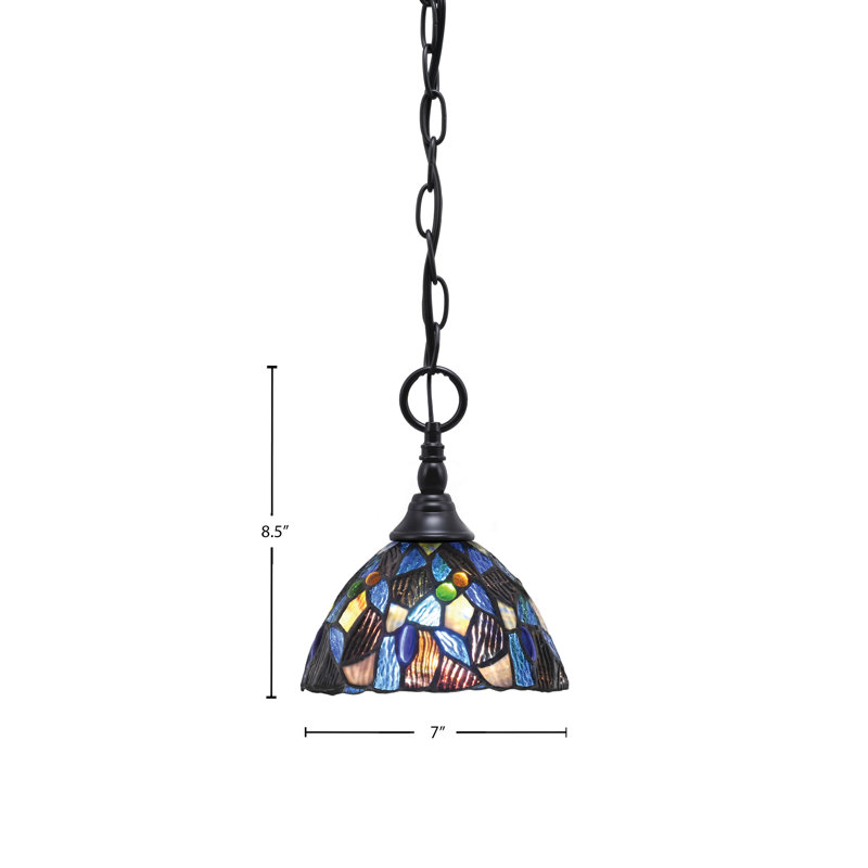 Mini-luminaire suspendu à chaîne avec verre d'art mosaïque bleu 7 po, Noir mat