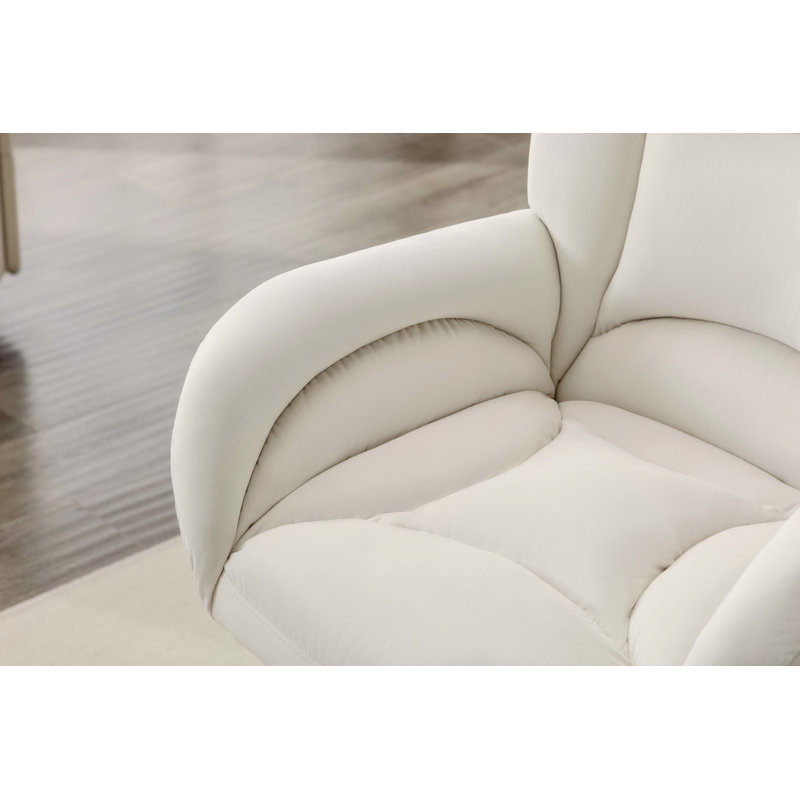 Chaise de bureau pivotante 360 avec base en métal doré et roues universelles, Velours, Ivoire ivoire