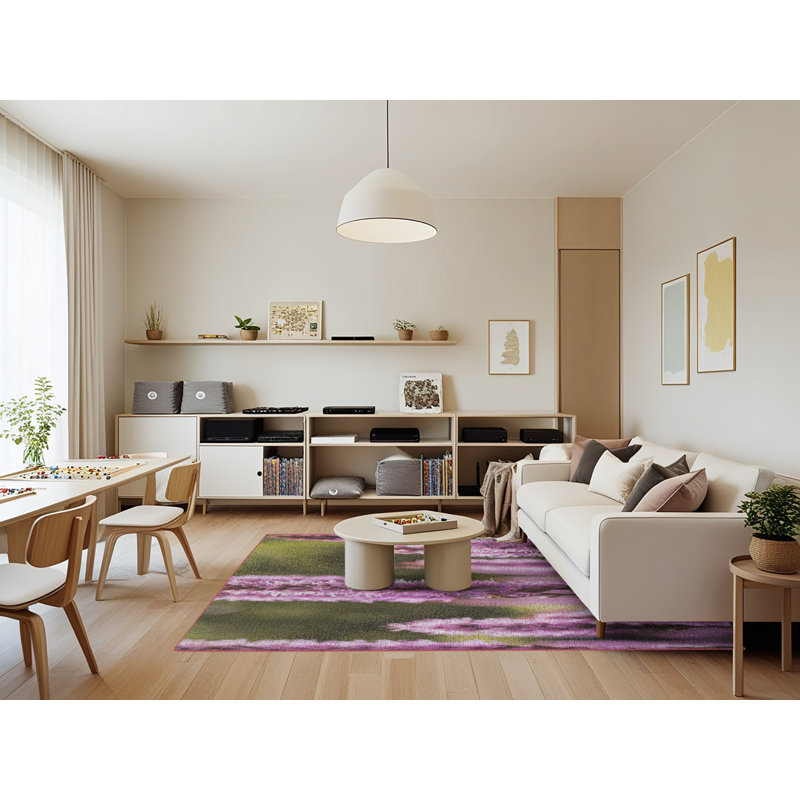 Tapis mauve/vert à tisser électrique, Rectangle 7 pi x 9 pi
