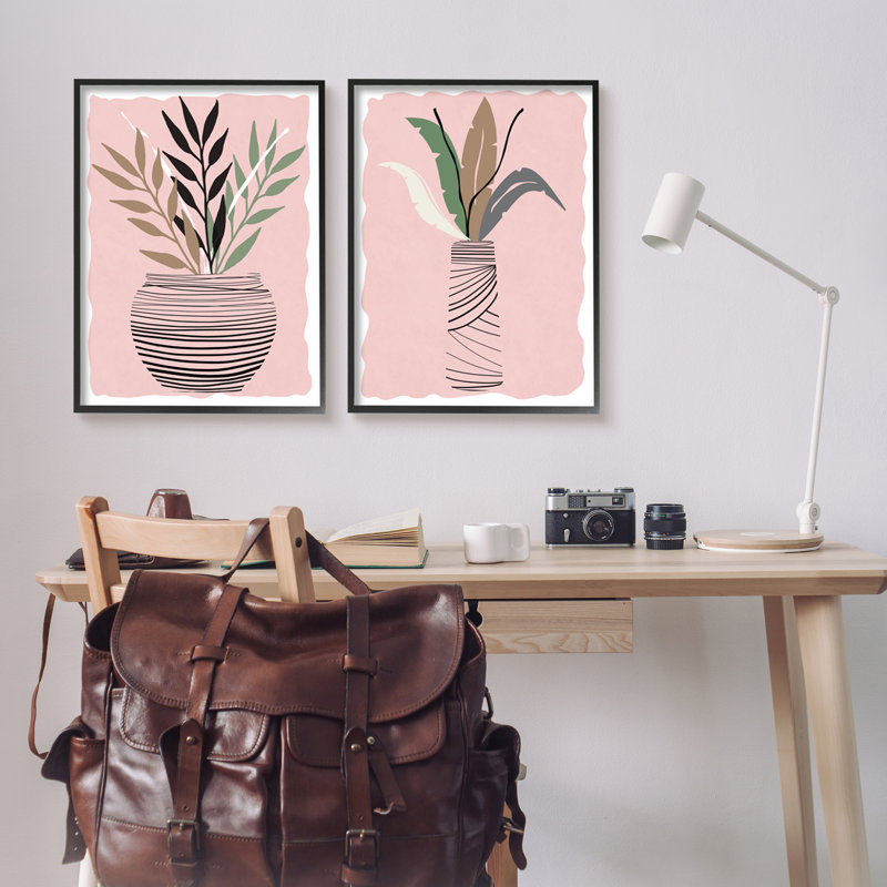 Vase excentrique tropical à feuilles de fougère tropicale Daniela Santiago, H 24 po x l 30 po, Giclée encadrée noir minuit
