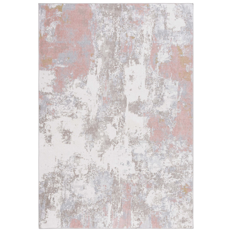 Braidy Abstract Handmade Flatweave Polyester Area Rug in Ivory/Gray/Pink, Rectangle 5'3" x 7'6"