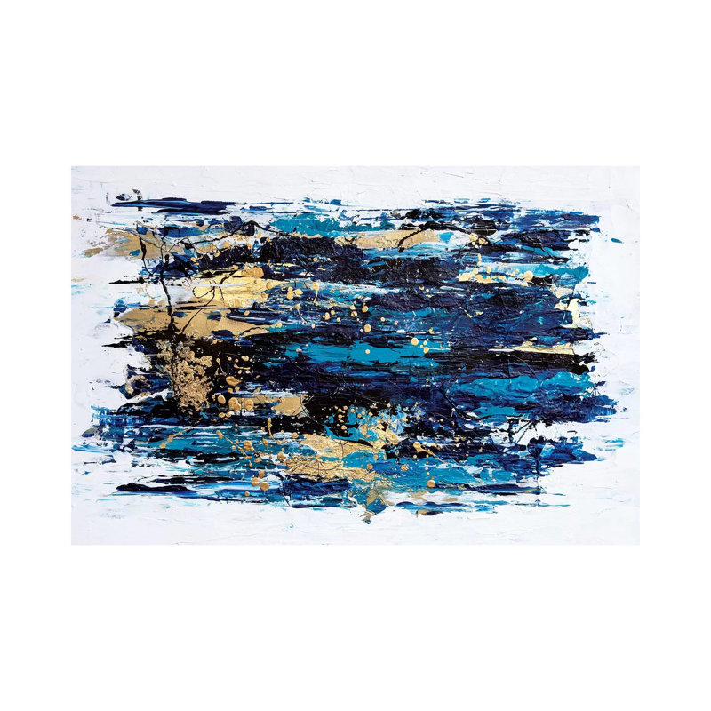 Blue Tide par Nikki Chauhan-impression d’art graphique, H 32 po x l 48 po x 1,5 po, Toile tendue, Pas de tapis