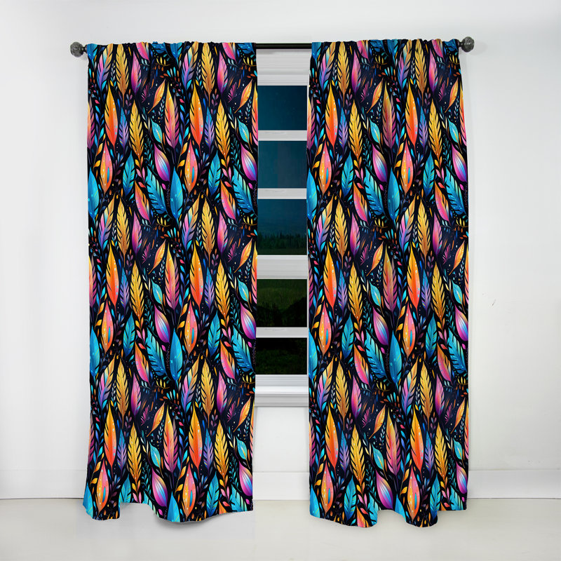 Tribal Dreamscape Feather Motif Boho - Rideau Boho - Rideau abstrait obscurcissant - 1 panneaux, L 52 po x L 120 po