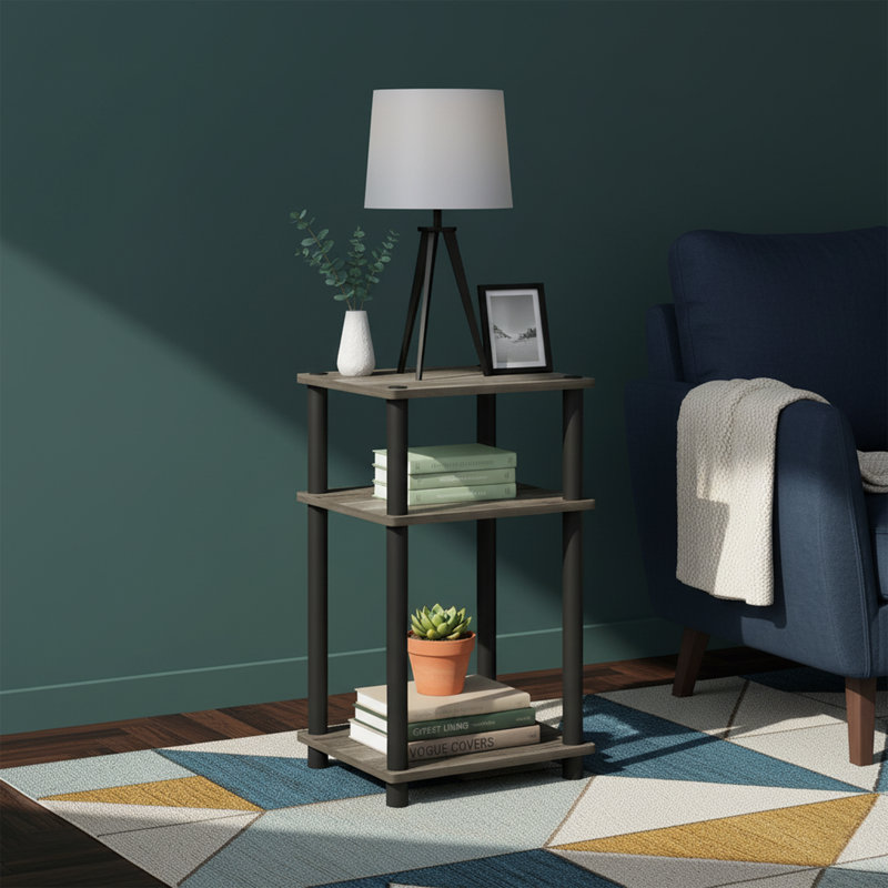 22.8'' H 3-Tier Nightstand - French Oak/Black Finish, Toolless Turn-N-Tube Assembly, Open Storage, French Oak/Black