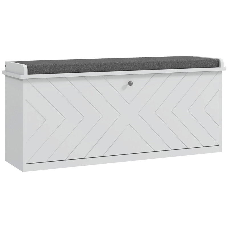 Shoe Bench with Flip Drawer, Cushion, 10 Pairs for Entryway White